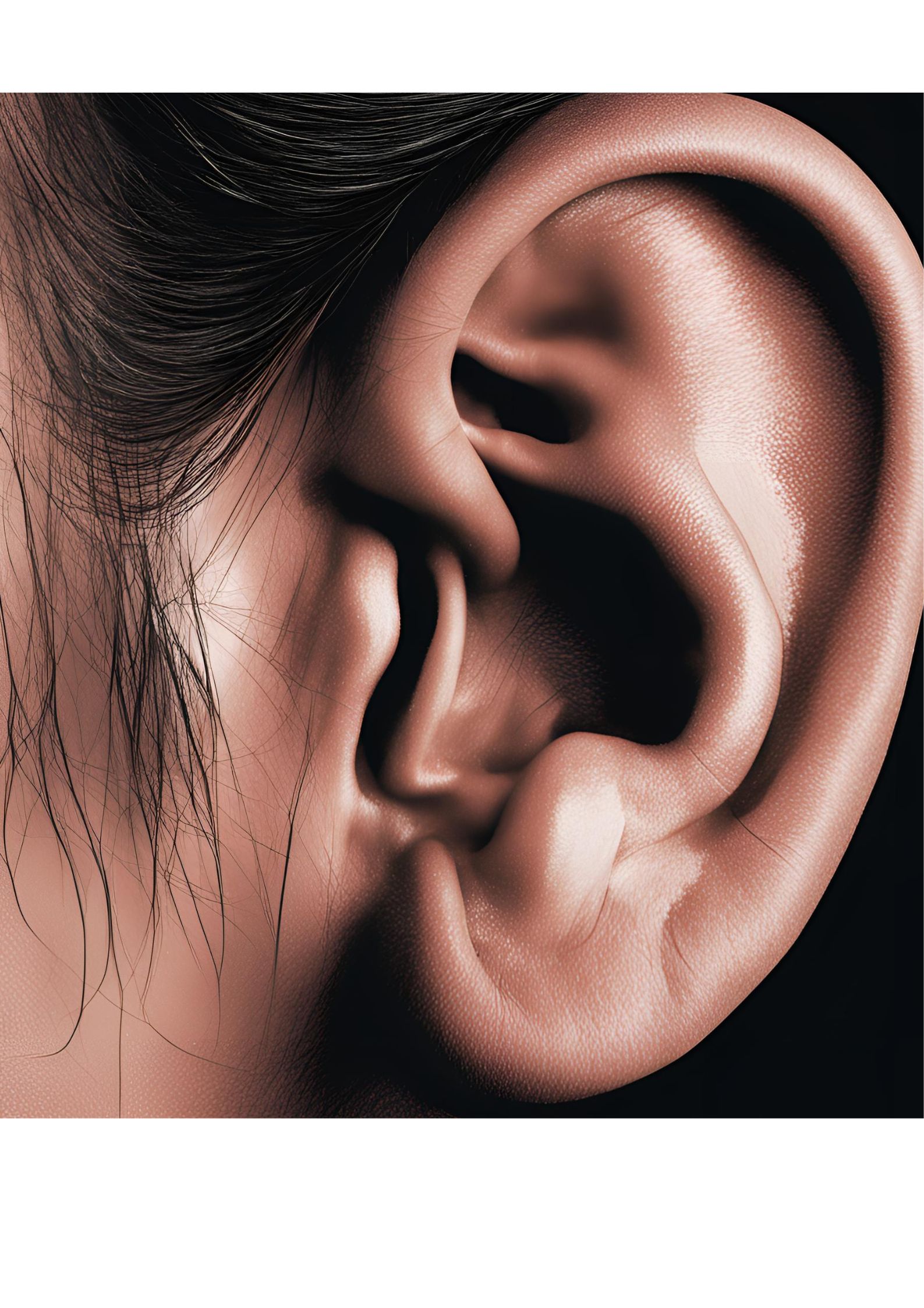 Close-up image of a human ear, symbolizing the theme of hearing and the inevitability of deafness explored in the article "Everyone Goes Deaf, Sooner or Later"