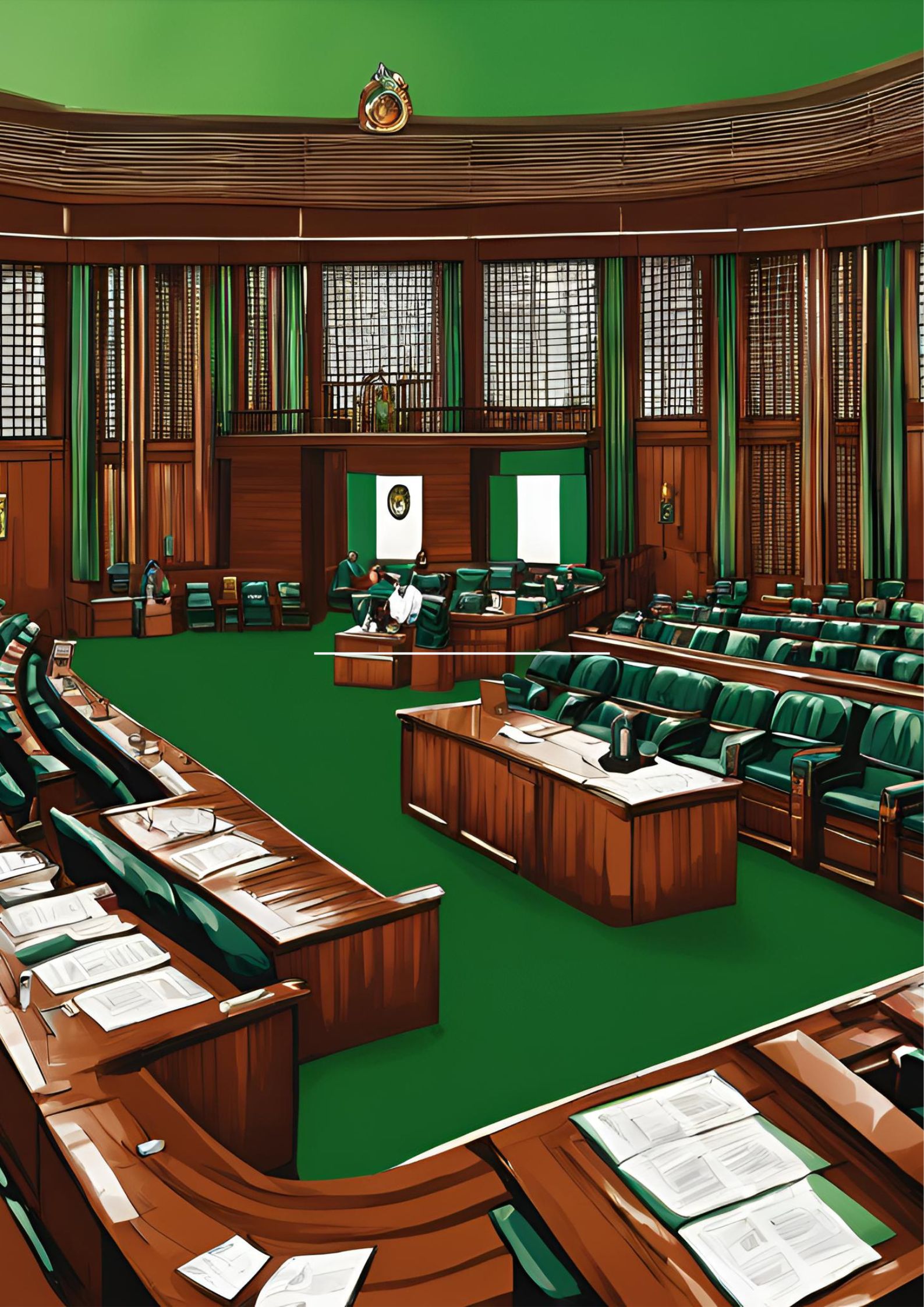 A digitally generated image of the Nigerian House of Representatives, where fights and slaps break out sometimes. This arena does not deserve to be desecrated with animalistic behaviour, the reason I banned my kids from watching such on television.