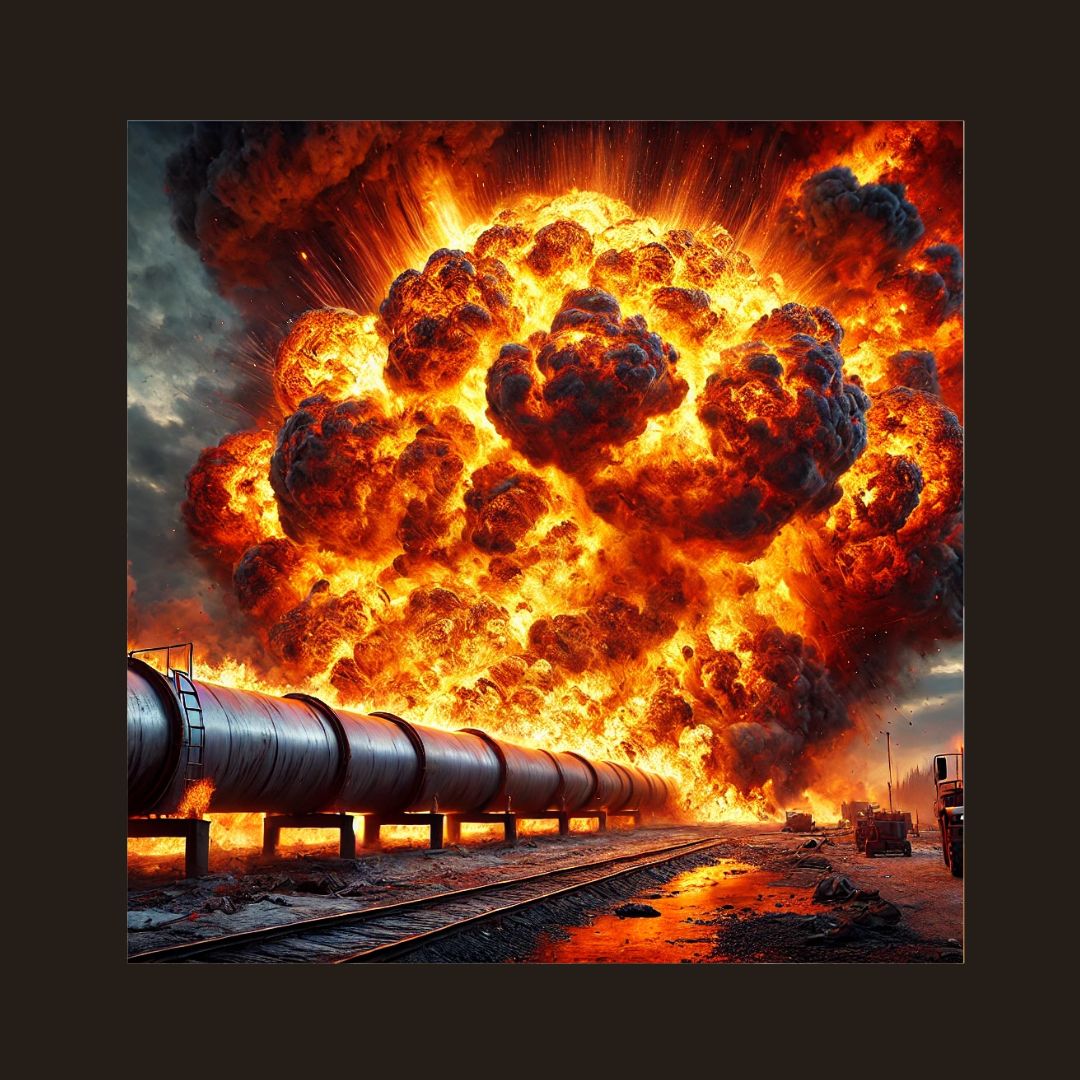 An image of pipeline inferno following an explosion. It is believed that when bad government neglects maintenance of oil pipelines, they eventually rot and burst.