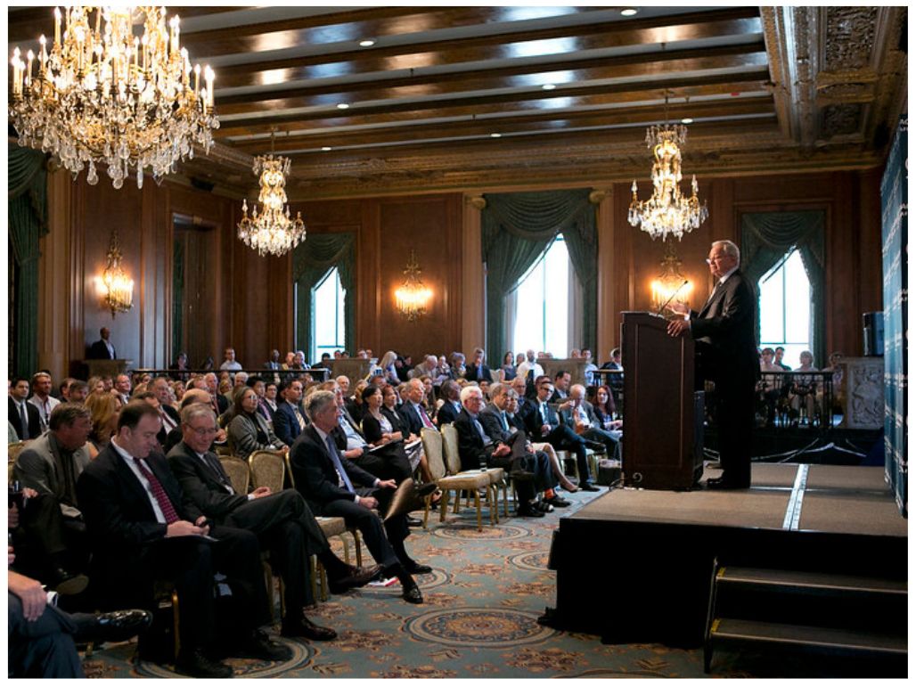 Jerome Powell addressing delegates to the "Interest and Influence: Central Banks and the Global Economic Outlook" in 2023. Credit: Chicago Council on Global Affairs