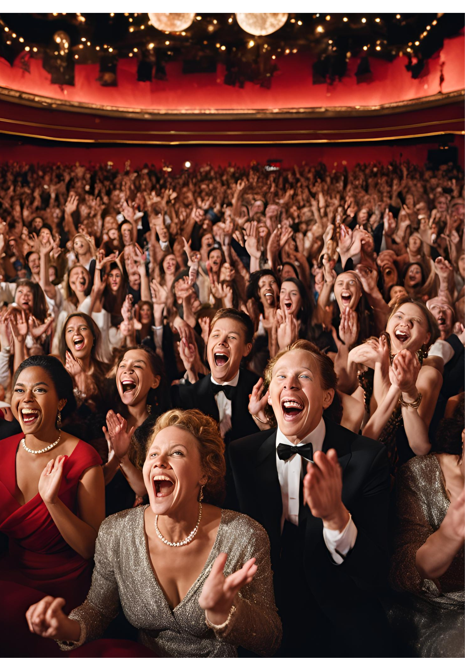 An image representing the enthusiastic audience as SNL thrills at the Saturday Night Live 50th season premiere. The iconic show pulled together a motley crowd.