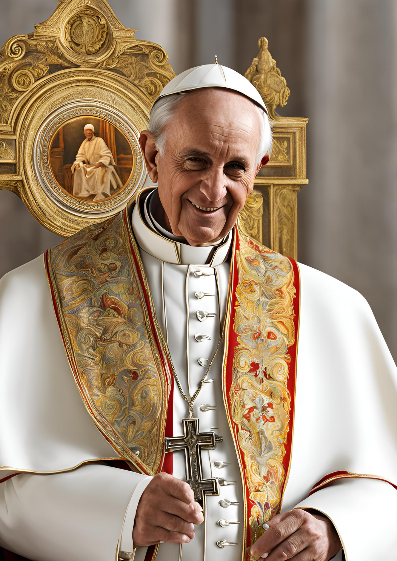 Digital portrait of a Pope, whose election was traditionally heralded by the emission of the white smoke.