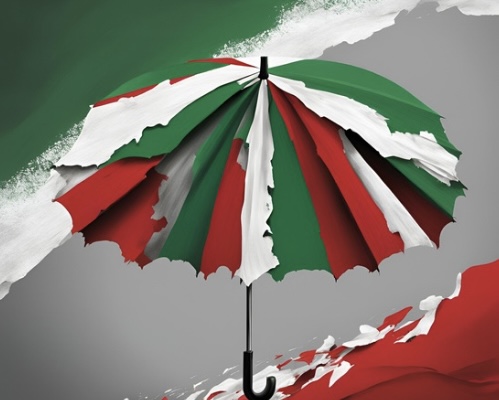 A tattered umbrella, a symbol of PDP, suggesting the weight of leadership as a biz of burden on the party.