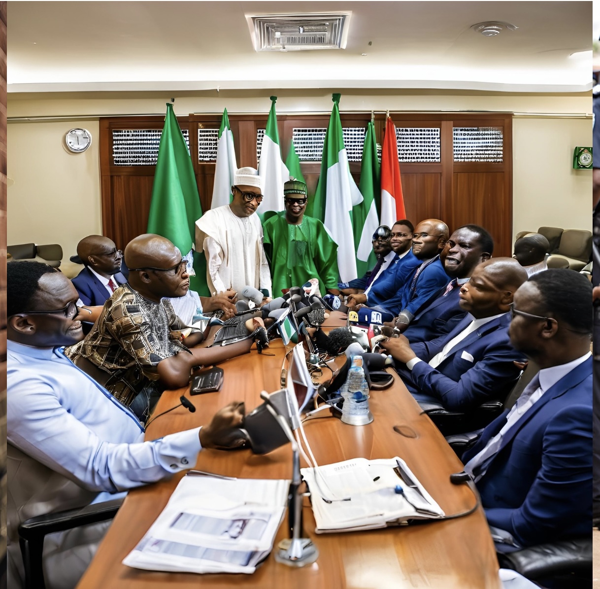 A scene of a press briefing, representing where the officials of NAAT announced another strike in Nigeria.