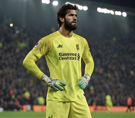 An image of Liverpool Goalkeeper Alisson Becker in a contemplative mood. This image depicts Becker probably thinking about his impending miss in the upcoming Chelsea and Arsenal encounters, due ot hamstring injury.