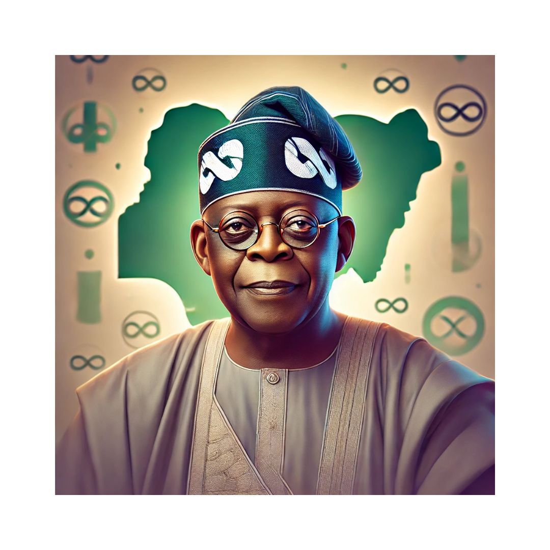 An image of Nigeria's President as Tinubu re-elects lawmakers at the National Assembly to jocularly cover up for this mistakes during budget presentation.