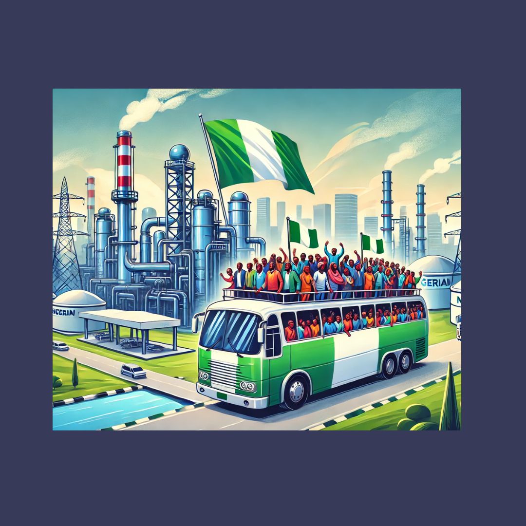 An image of Okpebholo's free bus driving past the PH refinery, both constituting a disappointment to Nigerians