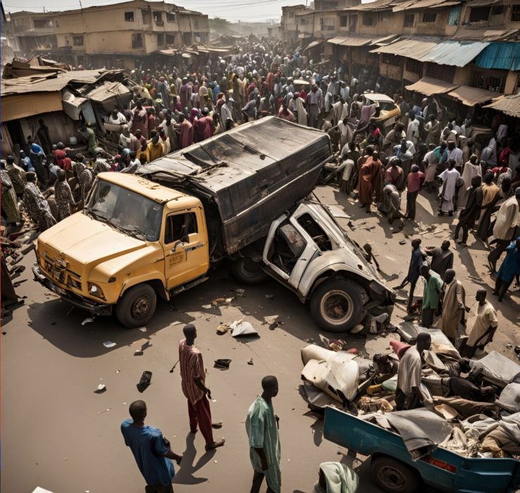 A generated image of a truck representing Dangote Cement Truck reportedly involved in an accident at a Lagos market.