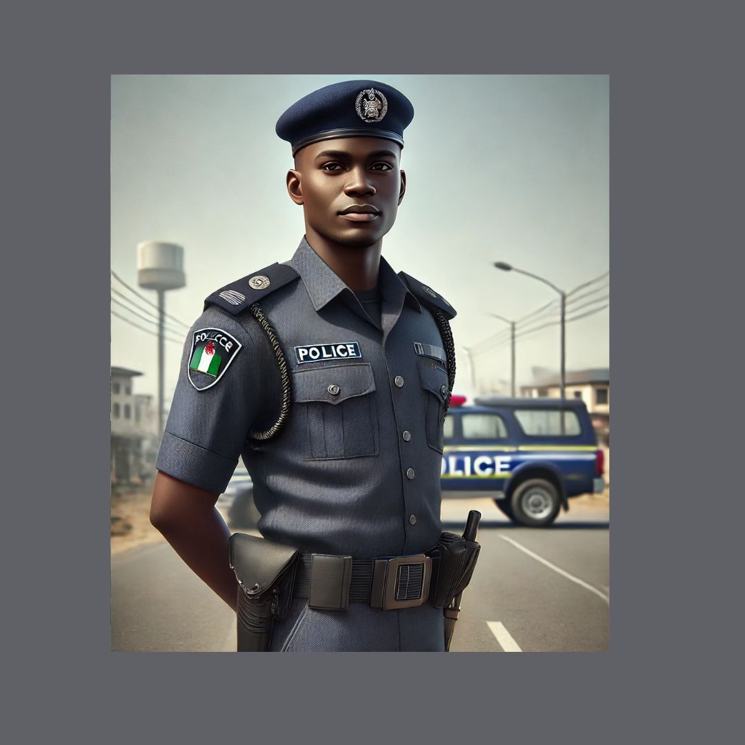 A generated image of a Nigeria police as the authorities arrest a man who beheaded his friend for money ritual and to cover his N30 million debt.