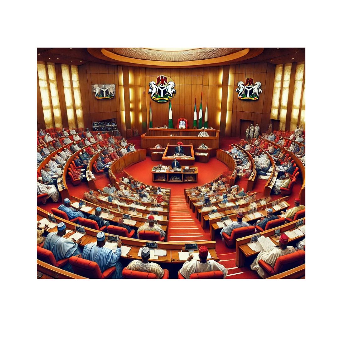 A generated image of the Nigerian lawmakers as defiant Minister Wike challenges Senate over ongoing demolitions in Abuja.