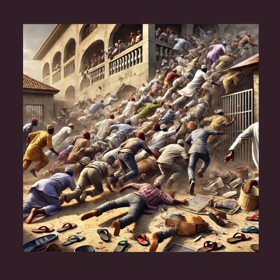 A generated image of a stampede scene fuelled by the rising economic hardship in Nigeria, where about 27 persons died in Anambra and Abuja, recently