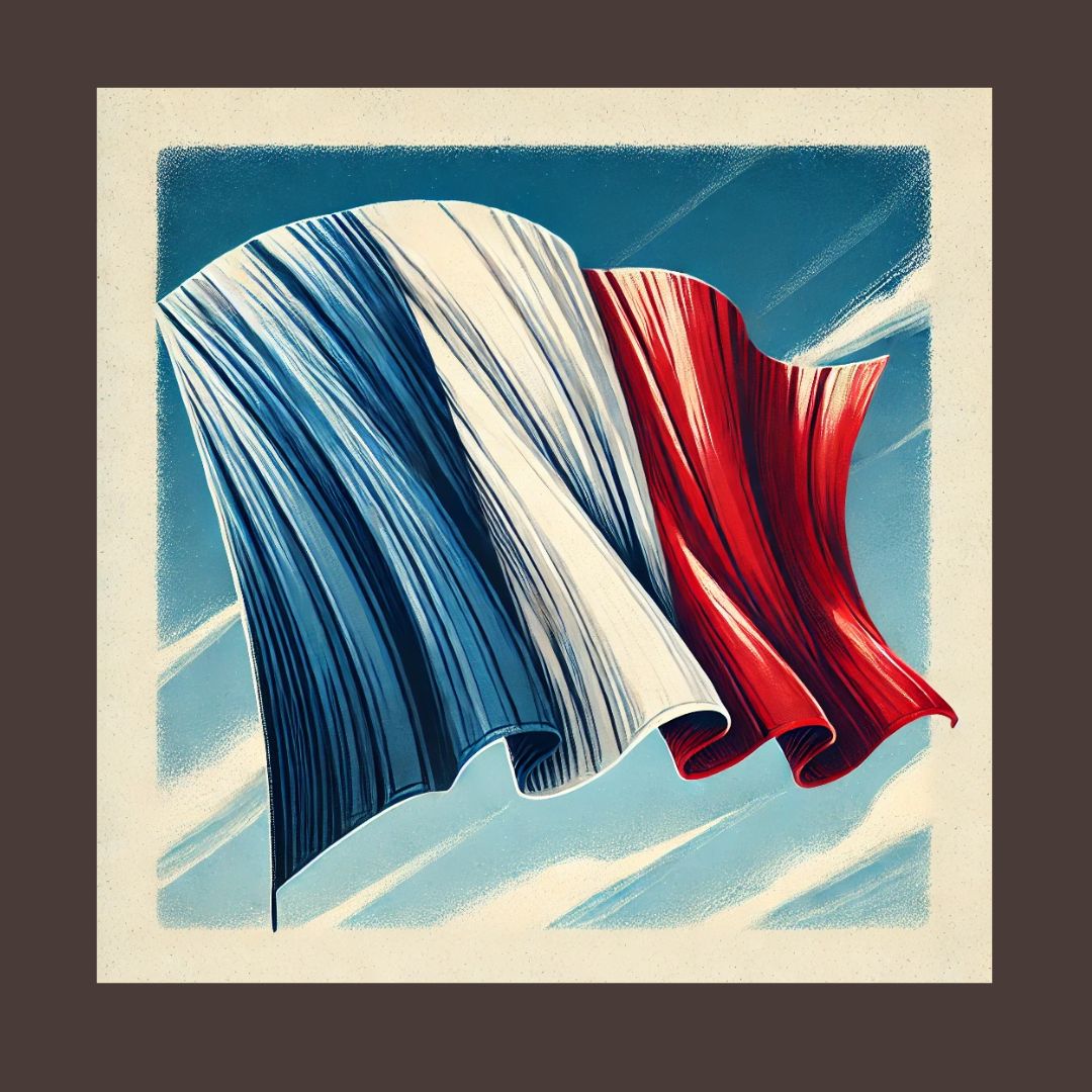 The French flag, a symbol of sovereignty, even as Barnier instigates French government collapse.