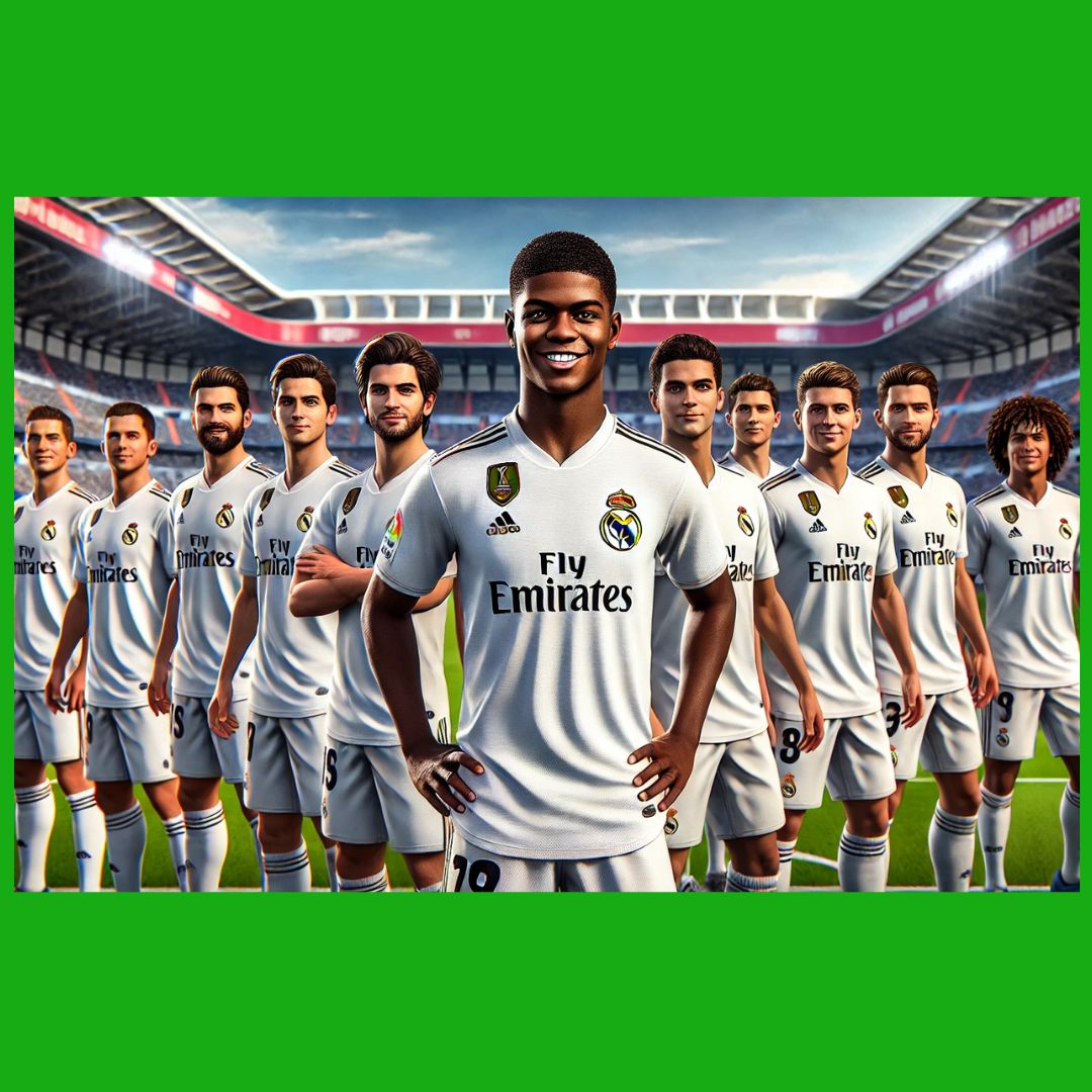 A digital image of Real Madrid team as Vinicius bounces back to the front.