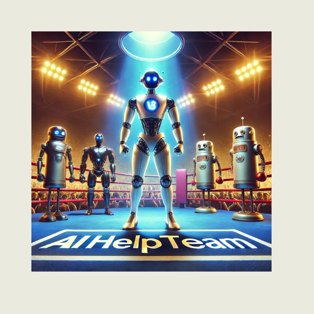 An illustration of AIHelpTeam squaring against others as the best chatbot for eCommerce support.